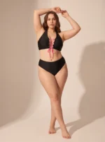 Women Two Piece Plus Size Strappy Criss Cross High Waisted Lace up Swimsuit - Image 4