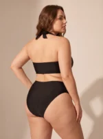 Women Two Piece Plus Size Strappy Criss Cross High Waisted Lace up Swimsuit - Image 3