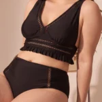 Women Two Piece Plus Size Tankini Set Mesh Hollow Out High Waisted Swimsuit