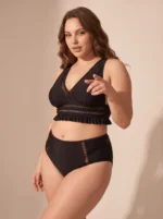 Women Two Piece Plus Size Tankini Set Mesh Hollow Out High Waisted Swimsuit - Image 4
