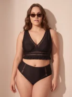 Women Two Piece Plus Size Tankini Set Mesh Hollow Out High Waisted Swimsuit - Image 2
