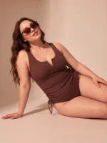 Women Two Piece Plus Size Tankini Set Ribbed Knit High Waisted Swimsuit - Image 4